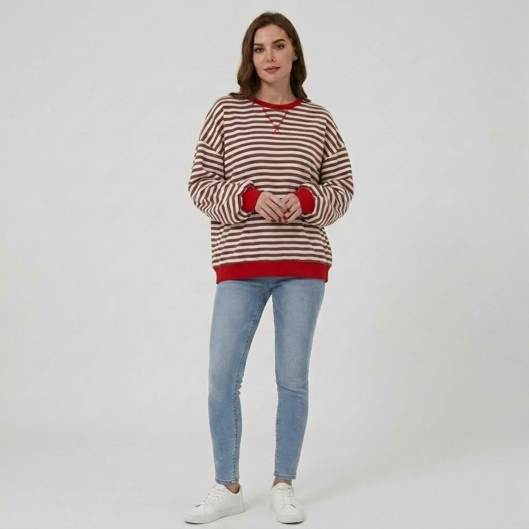 Covernorth Women's Oversized Striped Crewneck Sweatshirt