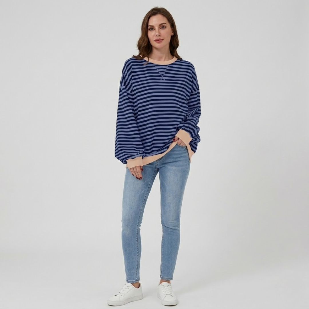 Covernorth Women's Oversized Striped Crewneck Sweatshirt