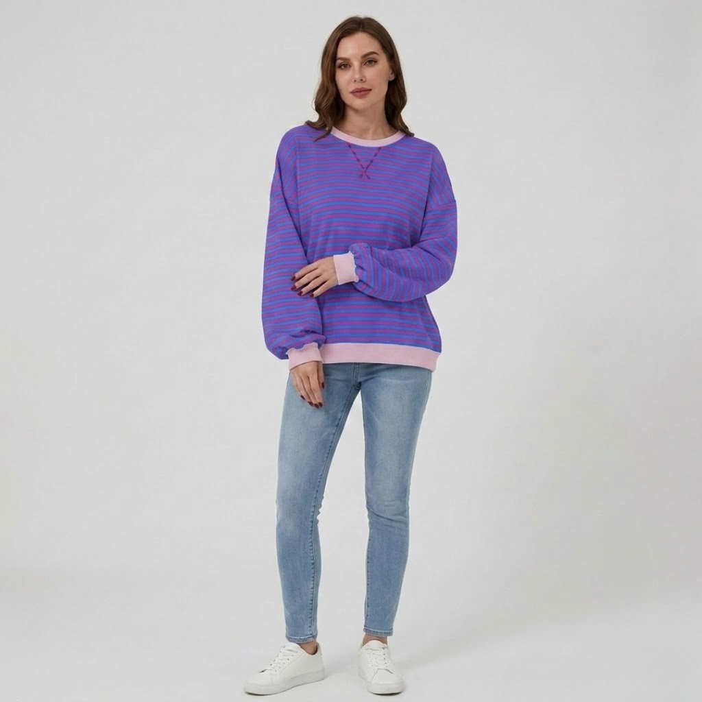 Covernorth Women's Oversized Striped Crewneck Sweatshirt