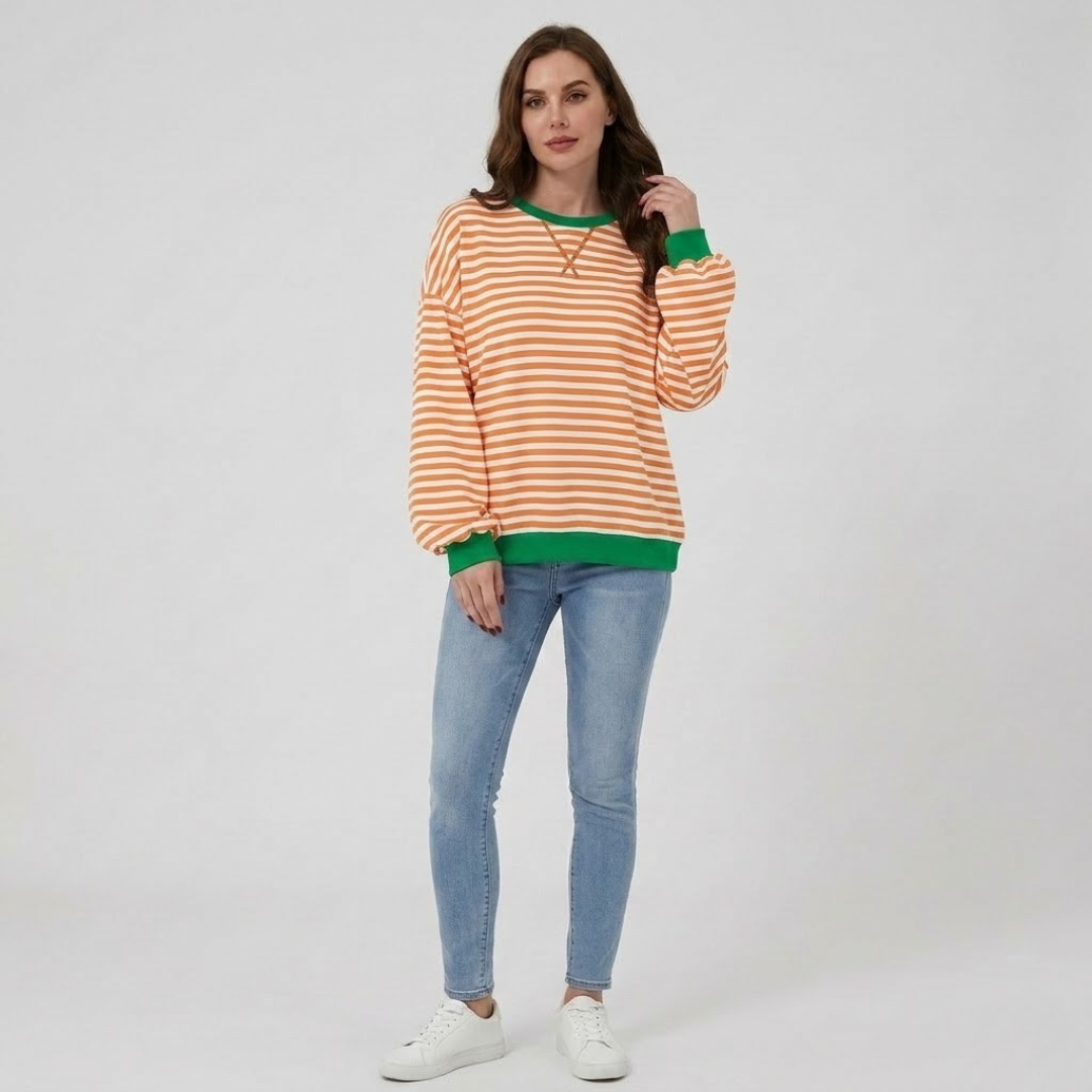 Covernorth Women's Oversized Striped Crewneck Sweatshirt