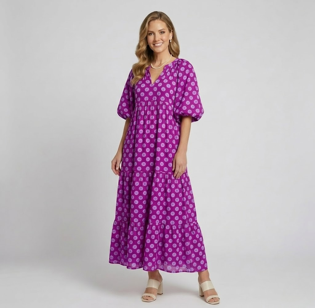 Covernorth Women's Puff Sleeve Geometric Print Tiered Maxi Dress