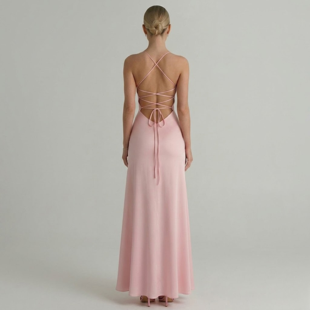 Covernorth Women's Ruched Satin High-Low Ruffle Gown