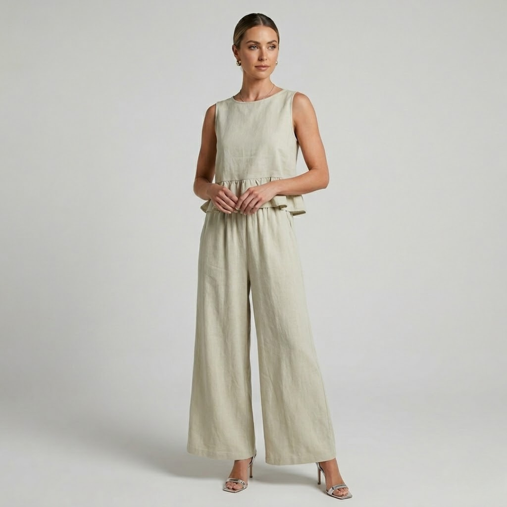Covernorth Women's Ruffle Sleeveless Top and Wide Leg Pants Set
