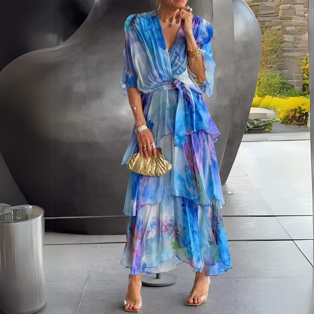 Covernorth Women’s V-Neck Tiered Chiffon Maxi Dress