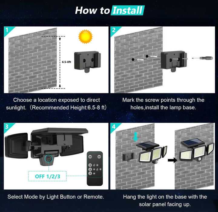 Solar LED Motion Sensor Flood Light Ultra-Bright Outdoor Security Lamp