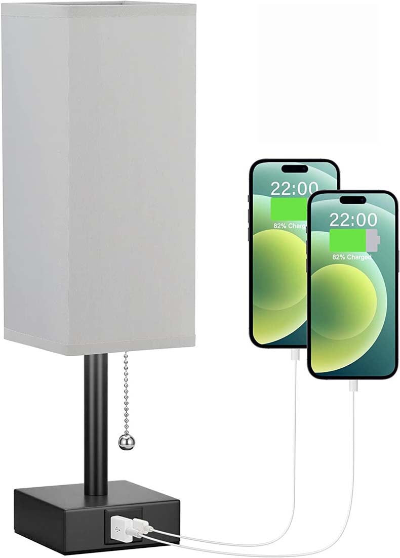 USB Table Lamp│ Dimmable Shade Charging │ Bedroom Nightstand │ Beige