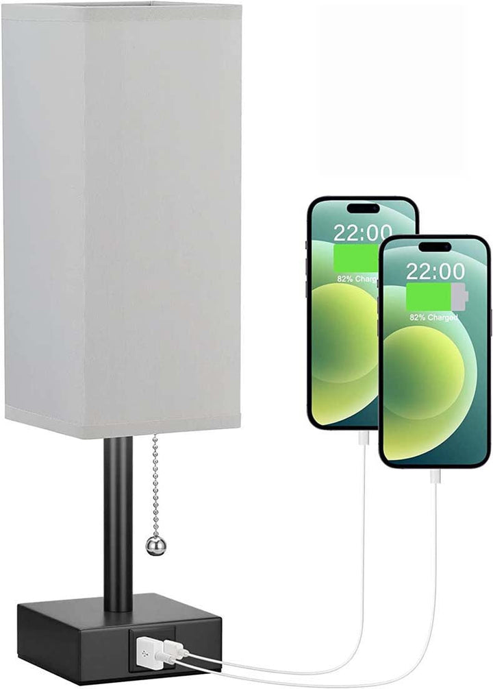 USB Table Lamp│ Dimmable Shade Charging │ Bedroom Nightstand │ Beige