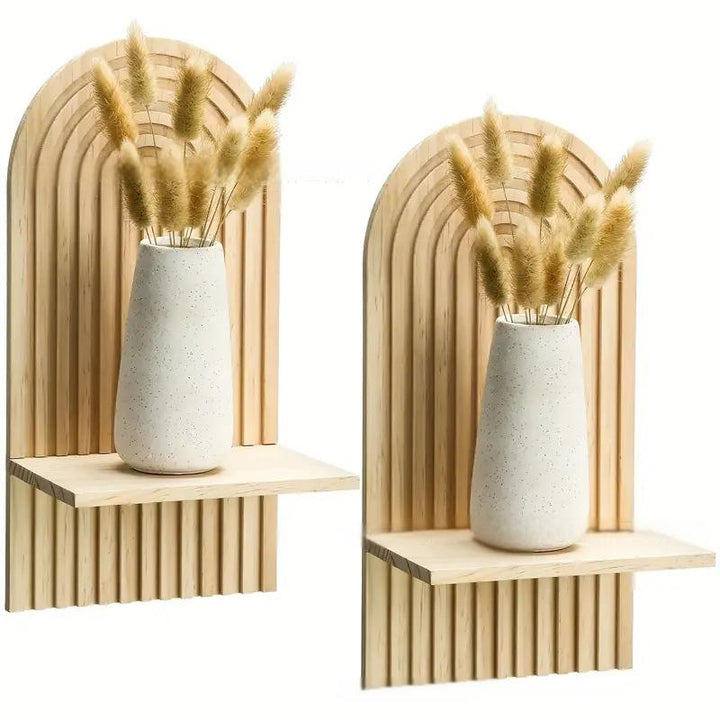 Arch Wall Candle Holder | Fluted Wooden Sconce | Living Room | Beige