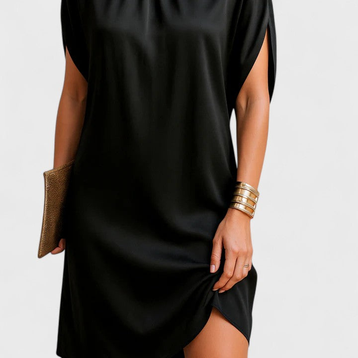 Covernorth Women's Mock Neck Satin Shift Dress