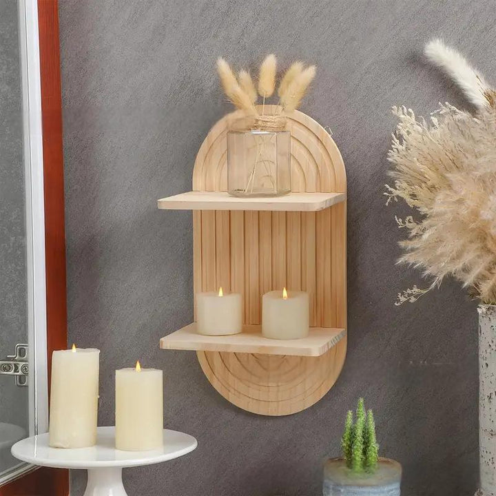 Arch Wall Candle Holder | Fluted Wooden Sconce | Living Room | Beige