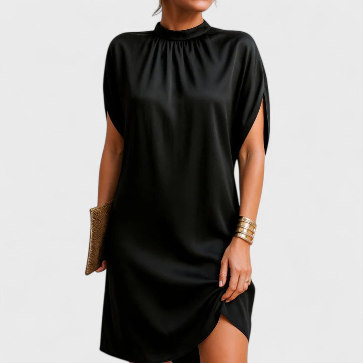 Covernorth Women's Mock Neck Satin Shift Dress