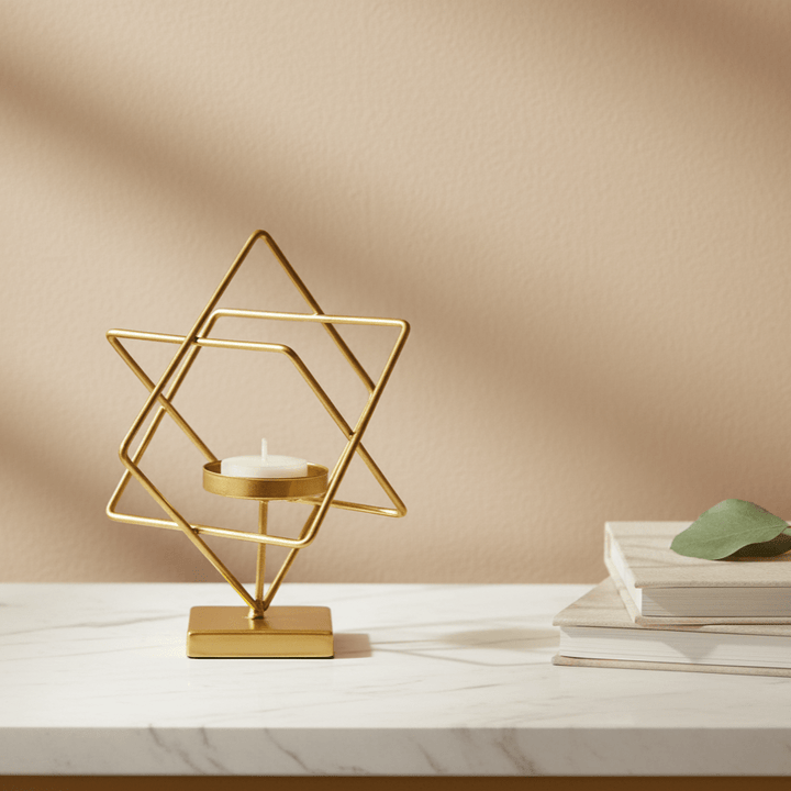 Geometry Candle Holder | Modern Metal Art | Table Decor | Gold