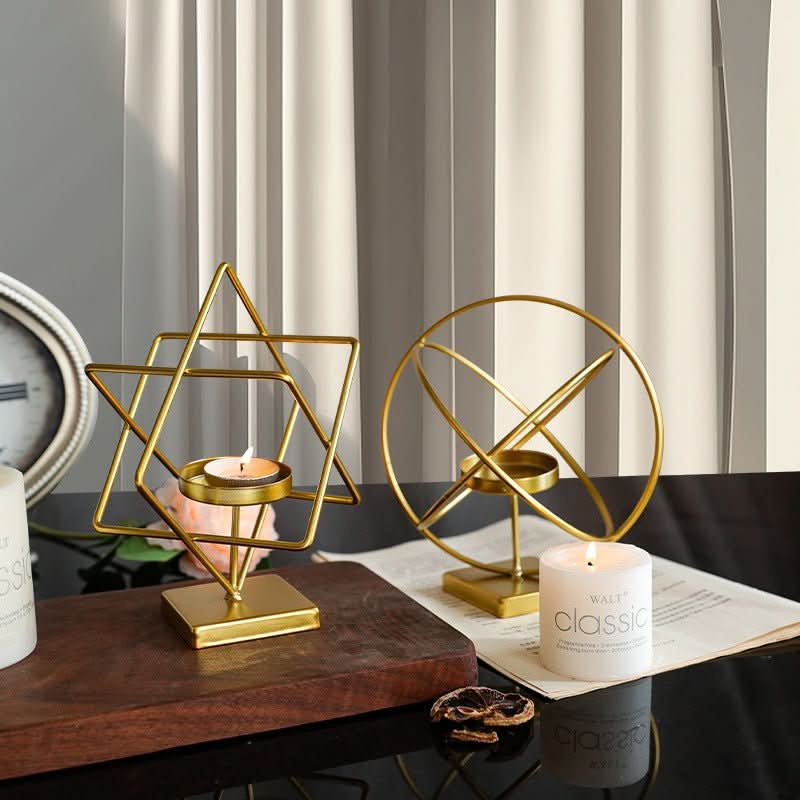 Geometry Candle Holder | Modern Metal Art | Table Decor | Gold