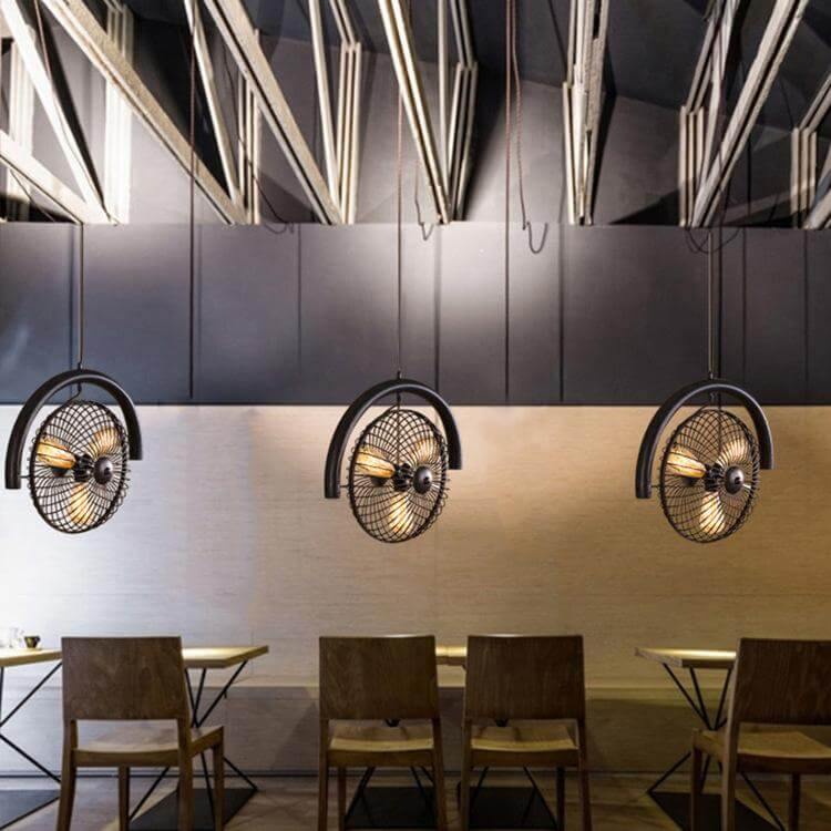 Fan Cage Hanging Lamp | Durable Iron Fixture | Kitchen & Dining