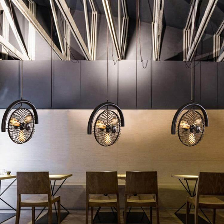 Fan Cage Hanging Lamp | Durable Iron Fixture | Kitchen & Dining