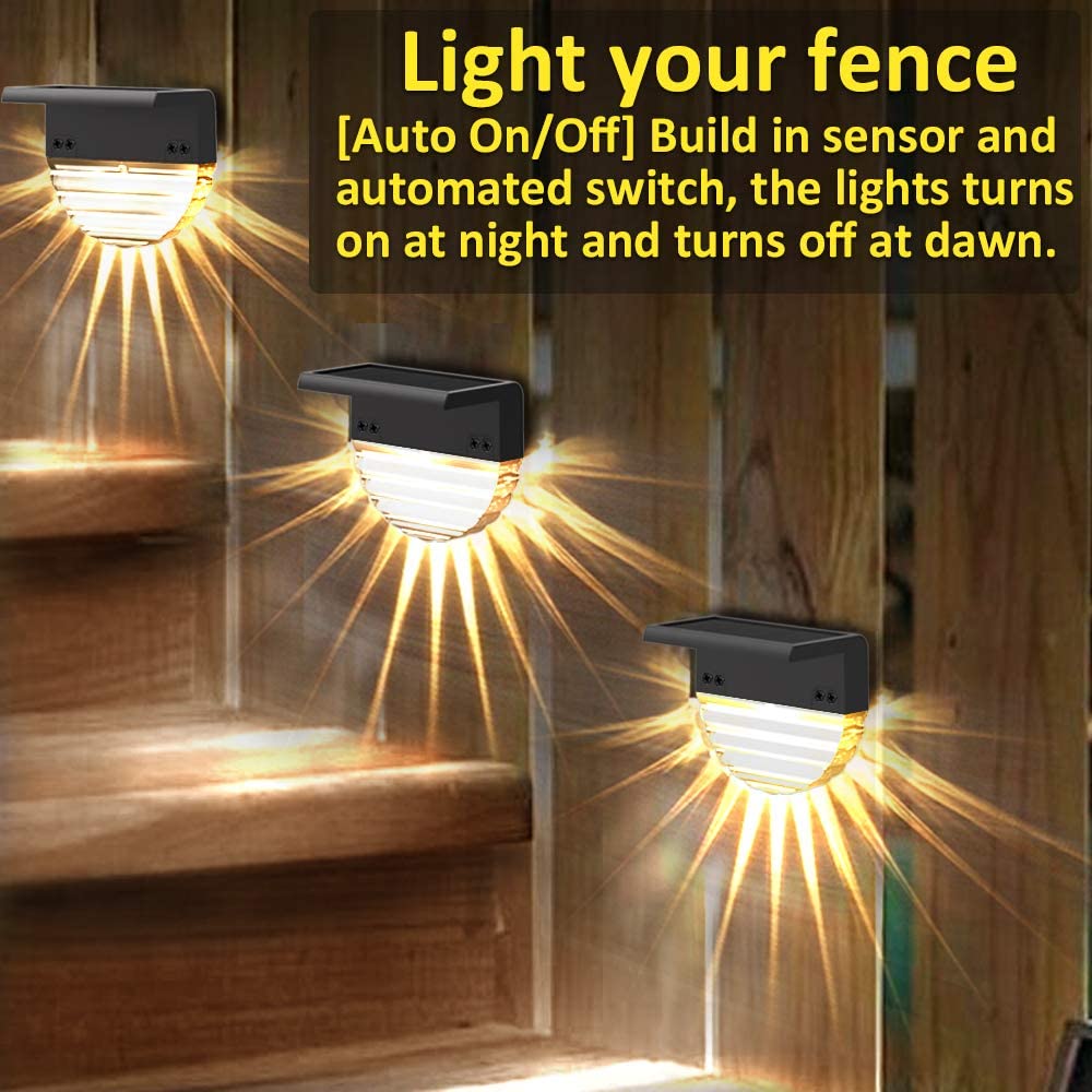 Solar Fence Lights | Waterproof, Auto On/Off | Fence, Steps | Black