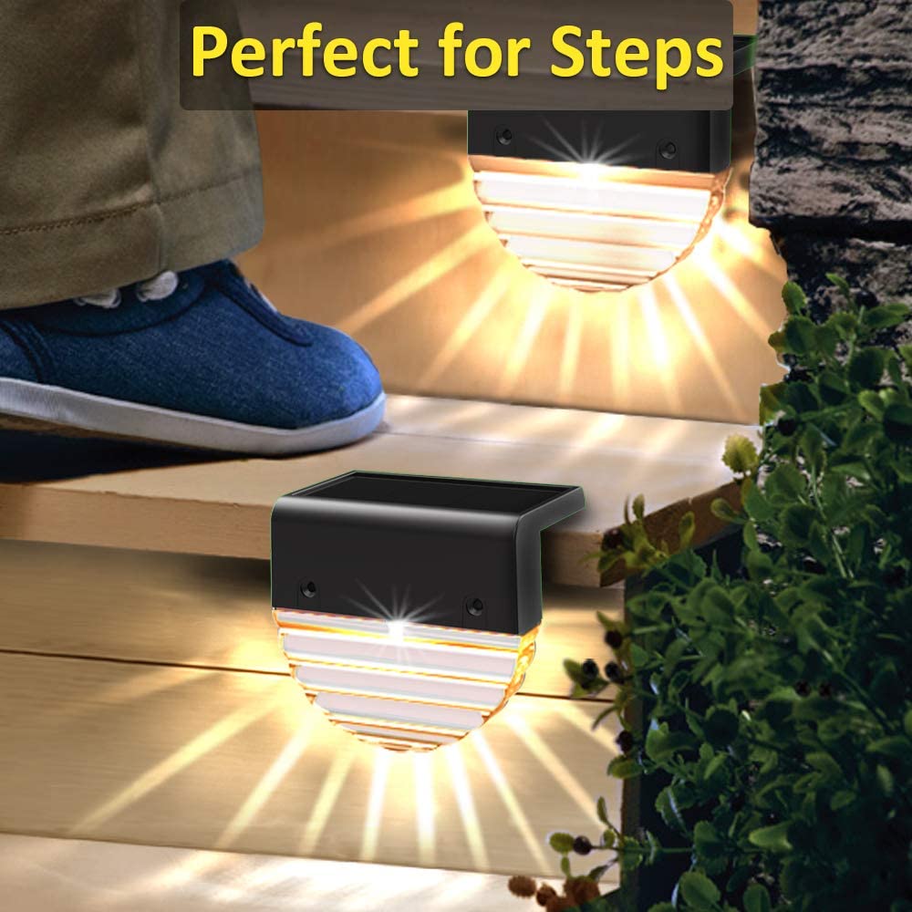 Solar Fence Lights | Waterproof, Auto On/Off | Fence, Steps | Black