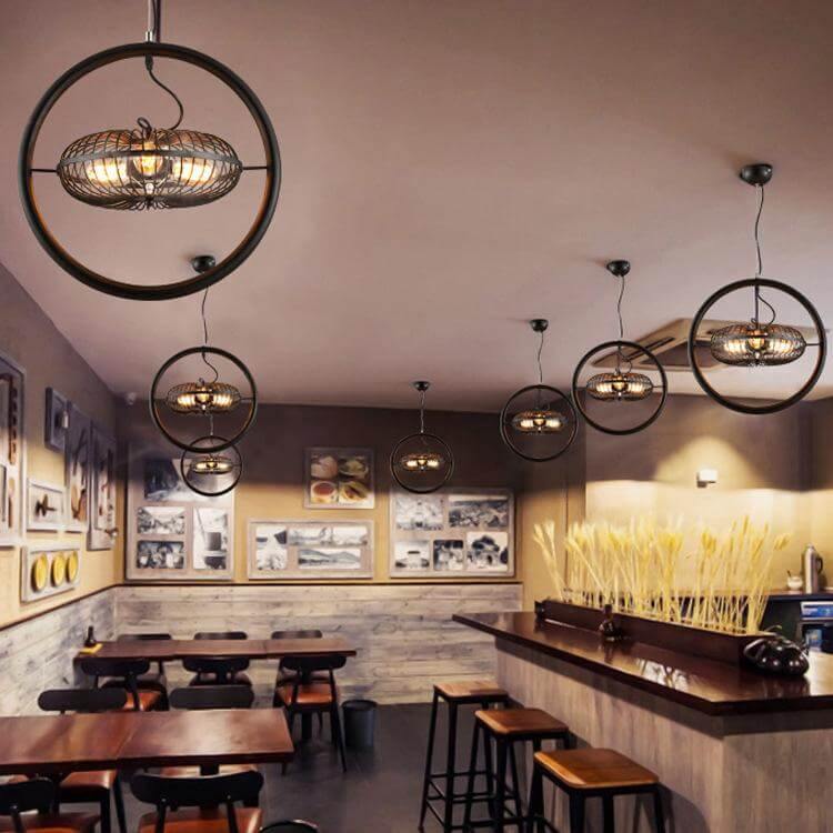 Fan Cage Hanging Lamp | Durable Iron Fixture | Kitchen & Dining
