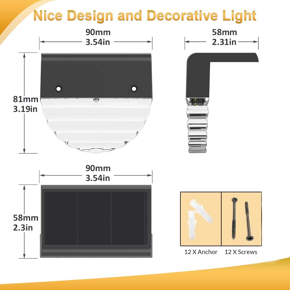 Solar Fence Lights | Waterproof, Auto On/Off | Fence, Steps | Black