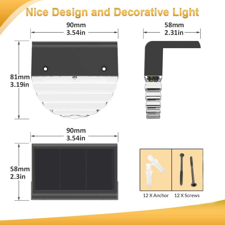 Solar Fence Lights | Waterproof, Auto On/Off | Fence, Steps | Black