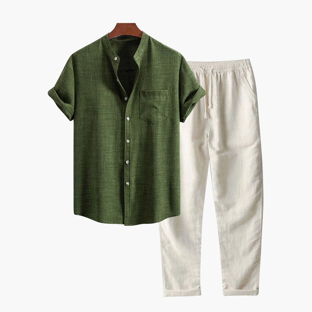 Men's Short Sleeve Shirt and Trousers Lounge Set
