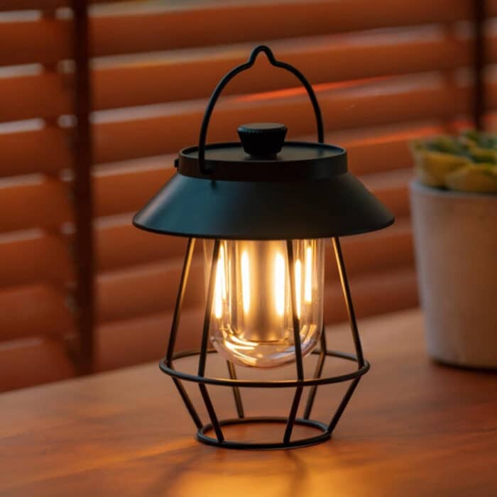 Retro Lantern Table Lamp │ Rechargeable Warm Glow │ Patio │ Black