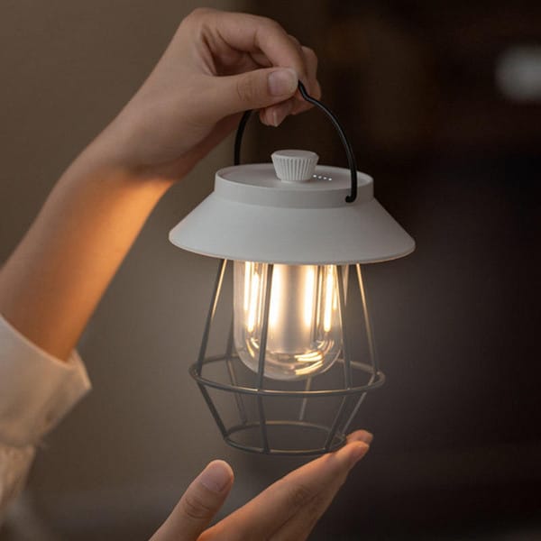 Retro Lantern Table Lamp │ Rechargeable Warm Glow │ Patio │ Black