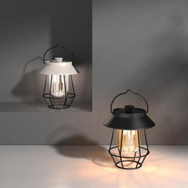 Retro Lantern Table Lamp │ Rechargeable Warm Glow │ Patio │ Black
