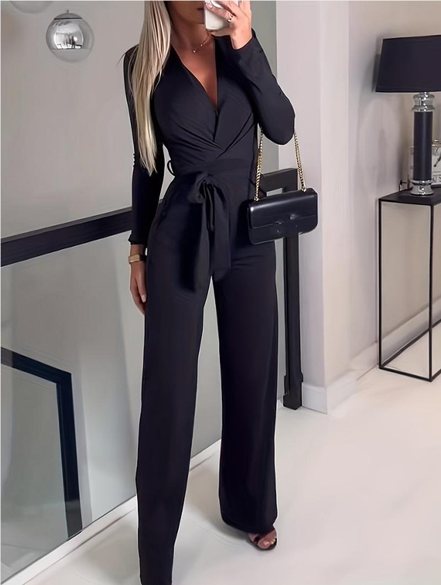 Covernorth Women’s V-Neck Belted Long Sleeve Jumpsuit