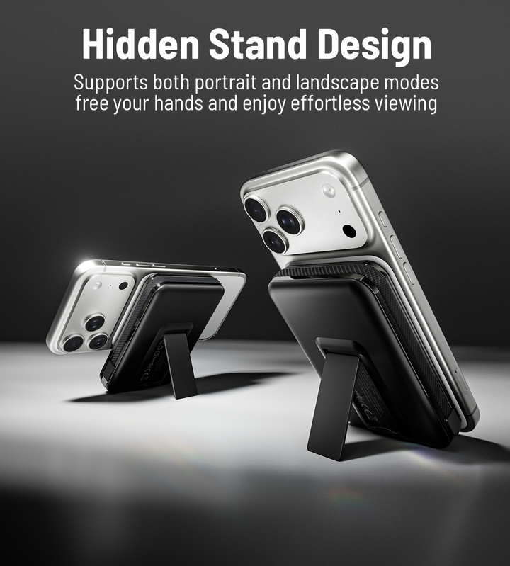 Magnetic Power Bank | Kickstand 10000mAh Fast Power | Travel & Desk | Black