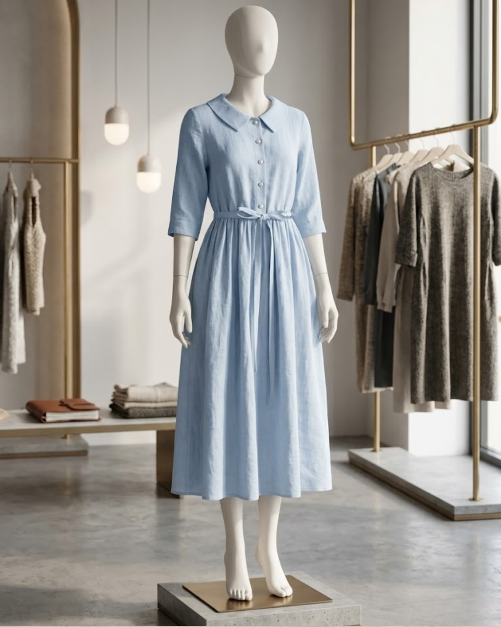 Women's Collared A-Line Midi Dress