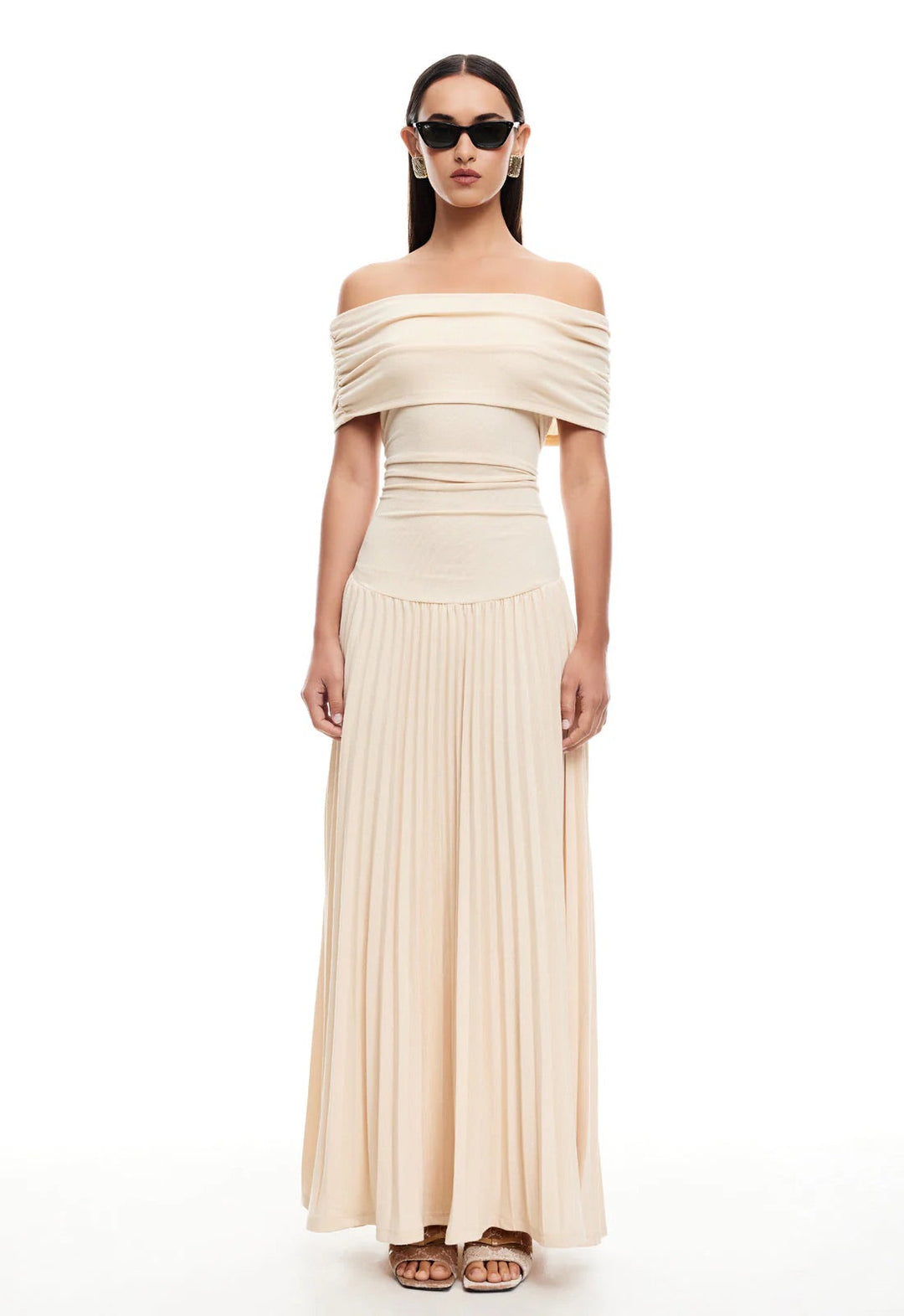 Covernorth Women's Off-the-Shoulder Pleated Maxi Dress