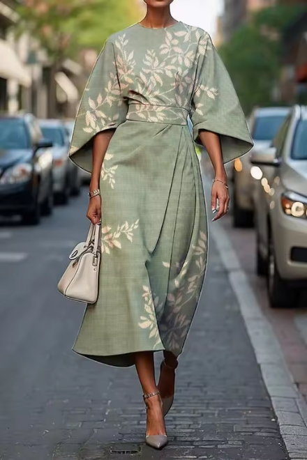 Women’s Floral Bell-Sleeve Midi Dress