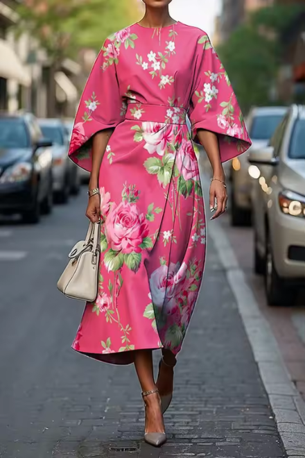 Women’s Floral Bell-Sleeve Midi Dress