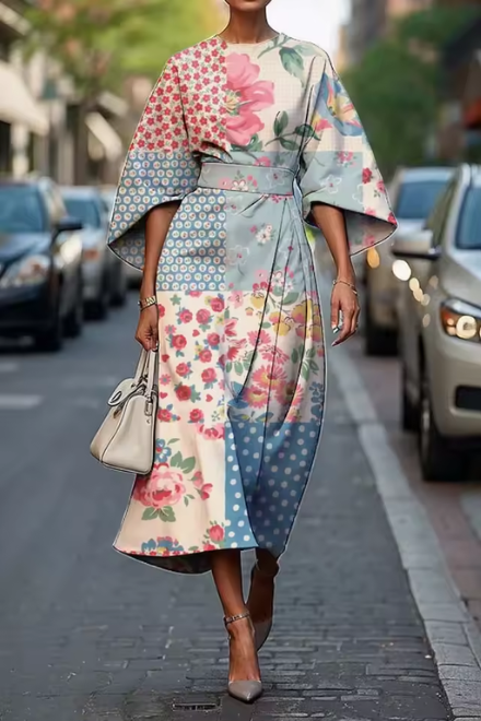 Women’s Floral Bell-Sleeve Midi Dress