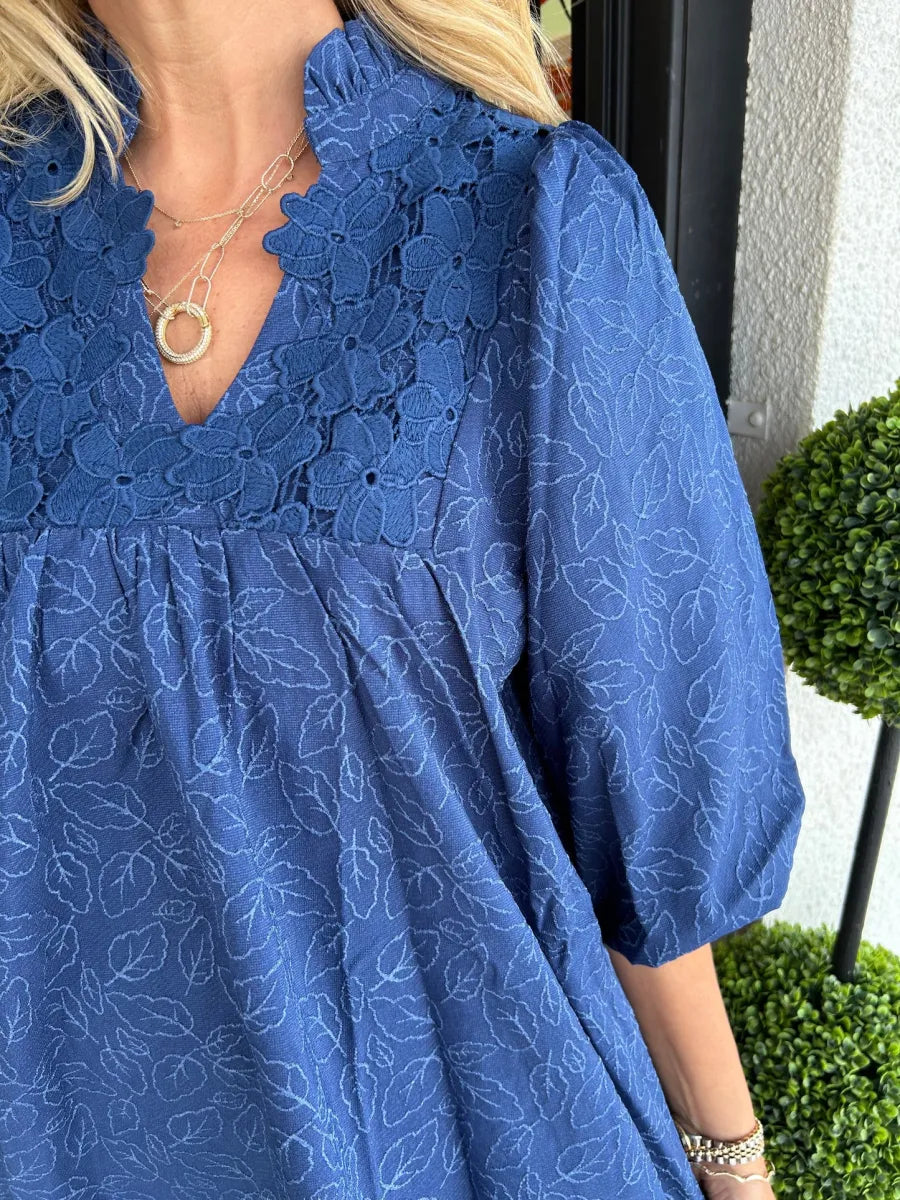 Covernorth Women’s Eyelet Lace V-Neck Puff Sleeve Tunic Dress