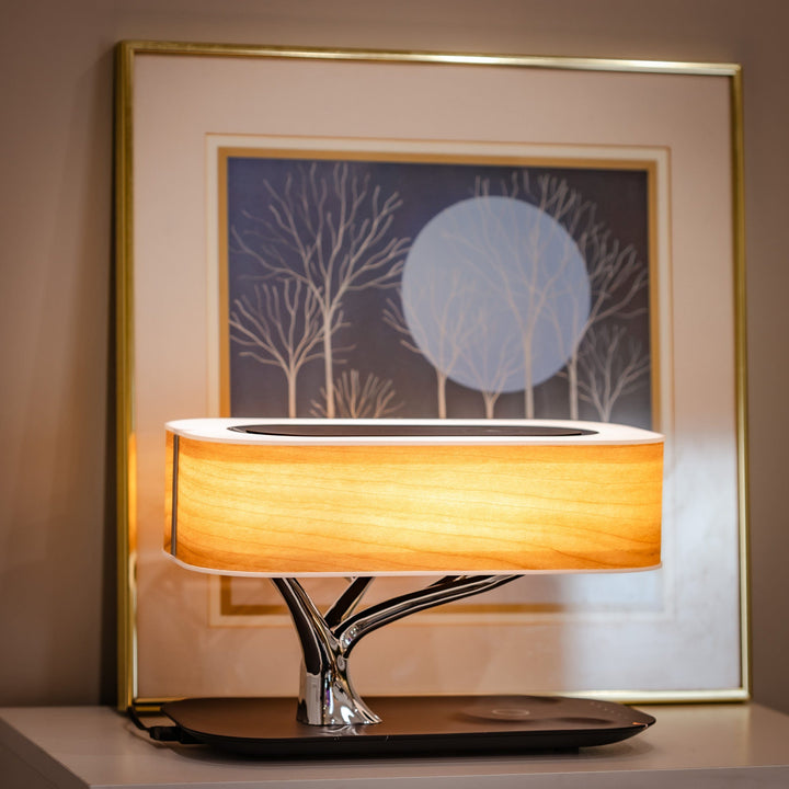 Elegant Wood Grain Tree of Light Bedside Wireless Charging Lamp