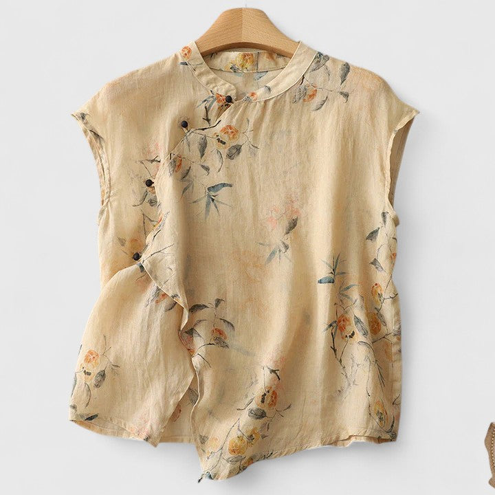 Women’s Floral Print Mandarin Collar Vest