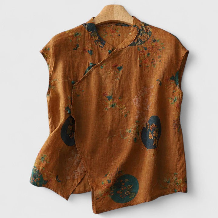 Women’s Floral Print Mandarin Collar Vest