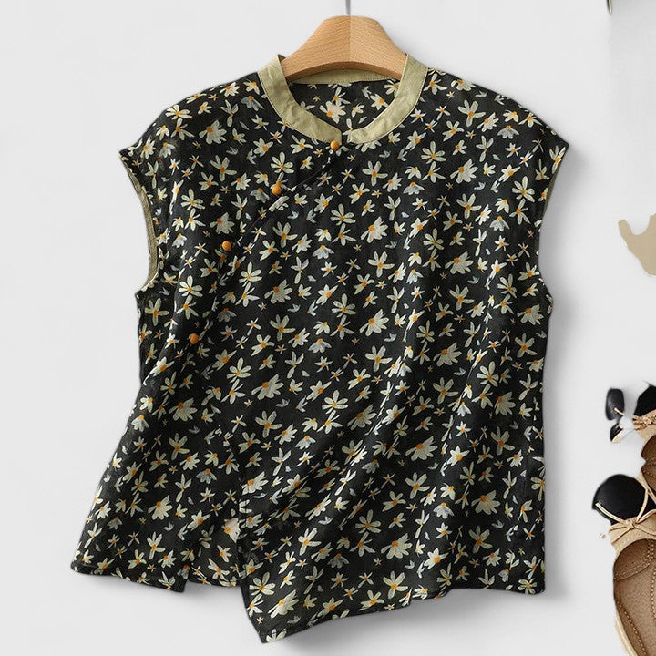 Women’s Floral Print Mandarin Collar Vest