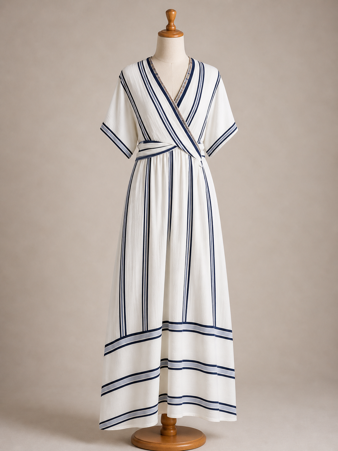 Women's Striped V-Neck Wrap Maxi Dress