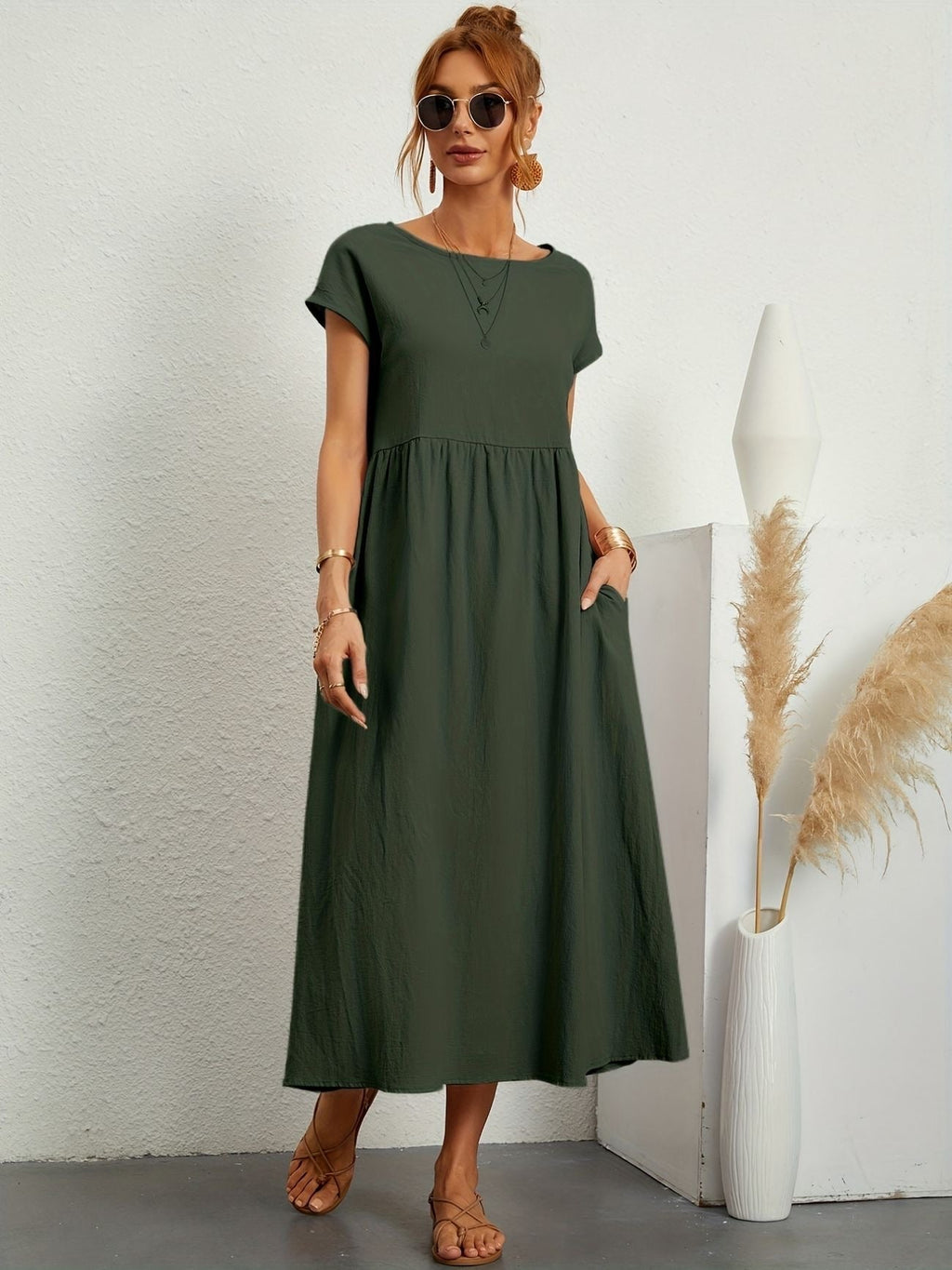 Women's Crewneck Short Sleeve Maxi Dress