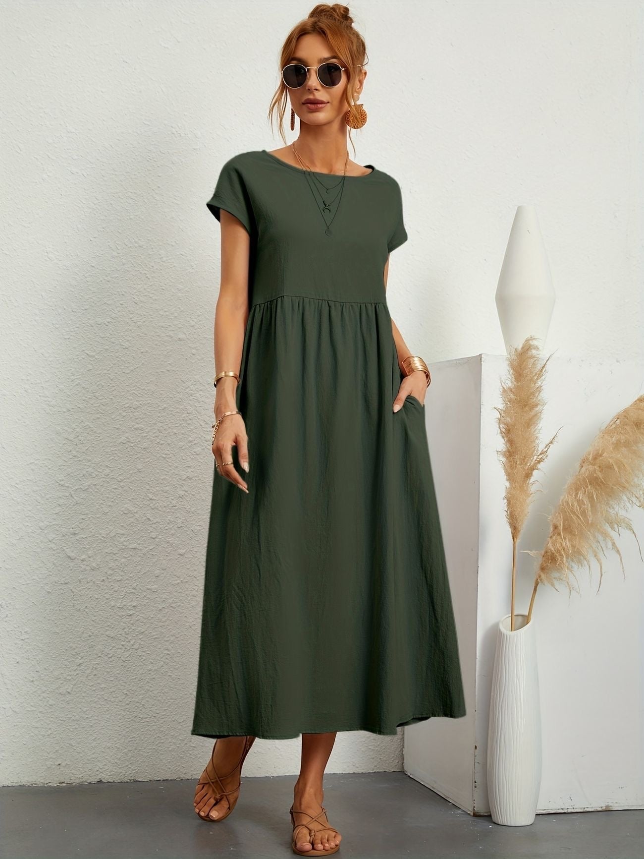Women's Crewneck Short Sleeve Maxi Dress