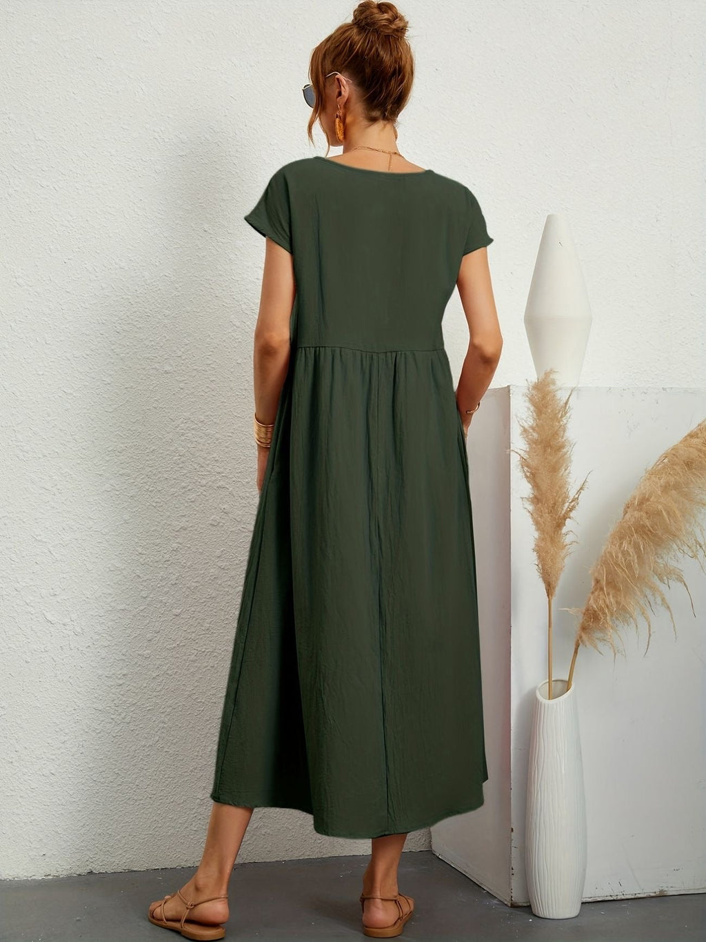 Women's Crewneck Short Sleeve Maxi Dress