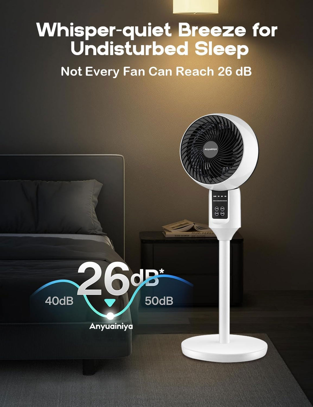 Quiet Pedestal Fan | Remote & Quiet Airflow | Bedroom & Office | White