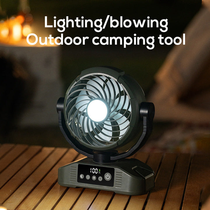 Portable Camping Fan │ 360° Airflow & LED Light │ Outdoor & Tent