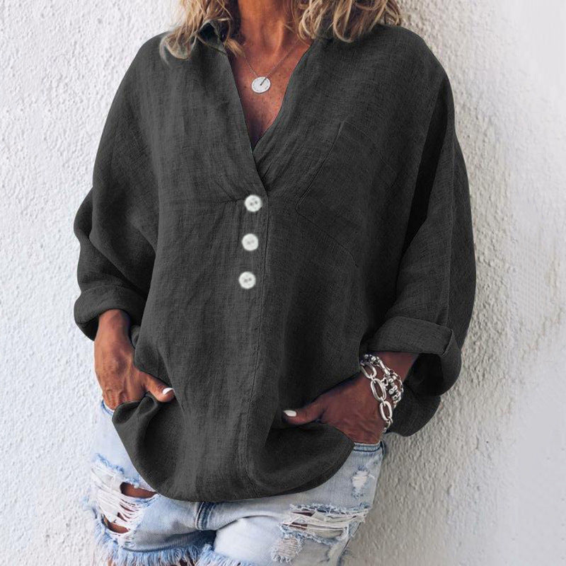 Covernorth Women's Loose Linen V-Neck Blouse