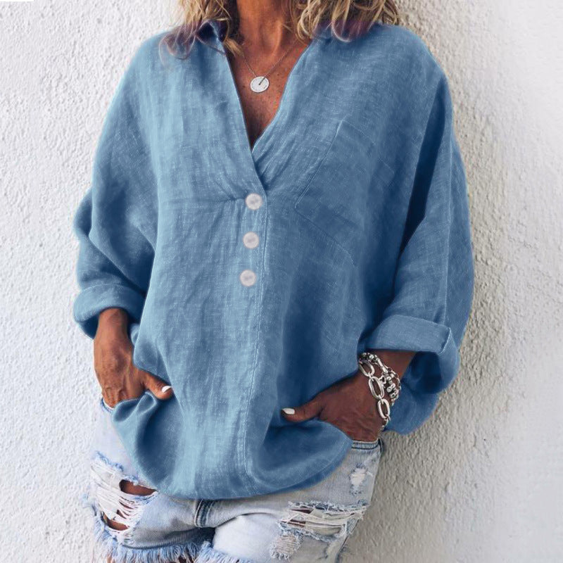 Covernorth Women's Loose Linen V-Neck Blouse