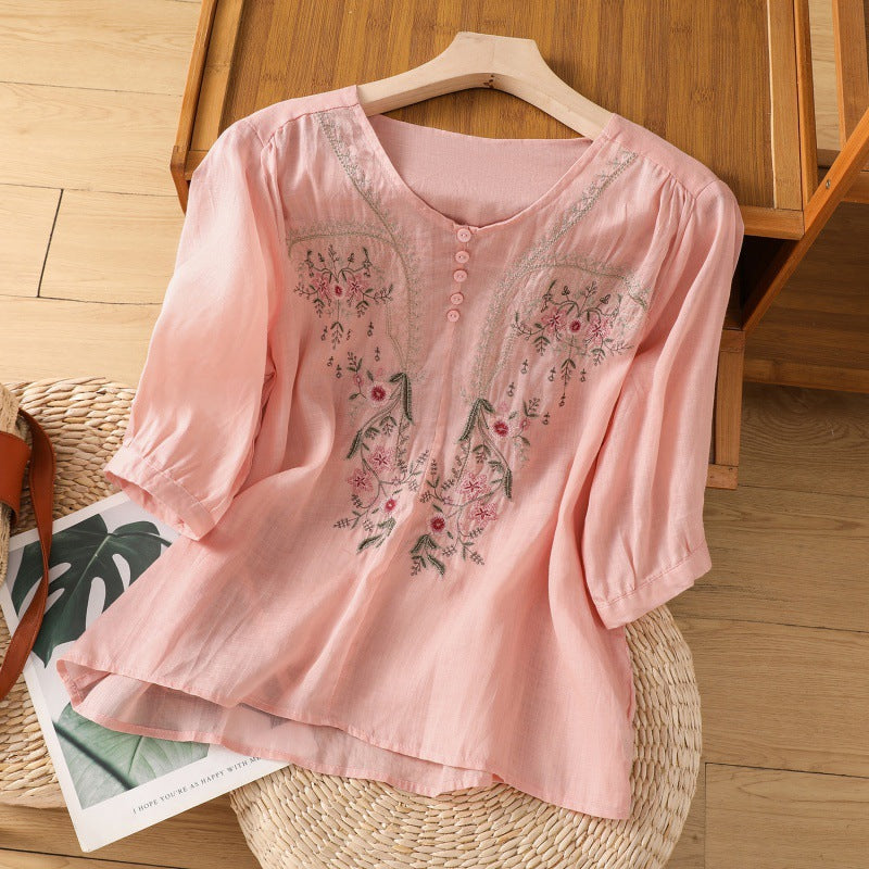 Women’s Floral Embroidered V-Neck Blouse