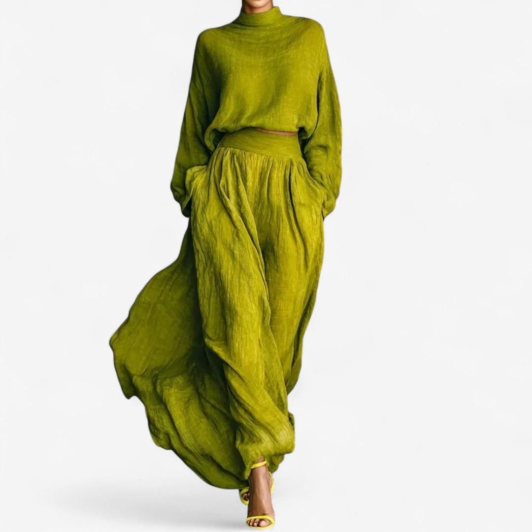 Covernorth Women's Two-Piece Chartreuse Wide-Leg Set